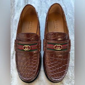 GUCCI CROCODILE LOAFER 7 / 7.5 US CUIR BROWN $4800 MEN’S WEB CURRENT COLLECTION